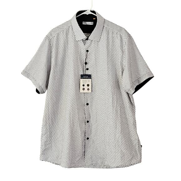 Suslo Couture Men's 3XL Button Front Shirt Tailored White Black Polka Dot NWT - Picture 1 of 8